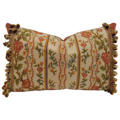 Antique French Needlepoint Pillow, Silk and Wool, Late 19th Century