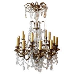 Antique European Bronze and Crystal Chandelier