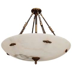 Large Alabaster Neoclassical Style Fixture with Bronze Chain and Fittings 12