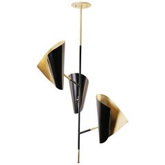 Cigale Pendant In Black Powder Coat And Solid Brass Organically Curved Shades