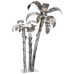 Vintage Mid-Century Modernist Palm Tree Sculpture in Nickel-Plated Brass, French, 1970