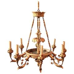 Early 1900s French Empire Gold Wood Chandelier