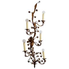 Regency Flower Brass and Glass Decorative Five-Arm Wall Sconce, Italy, 1960s 7