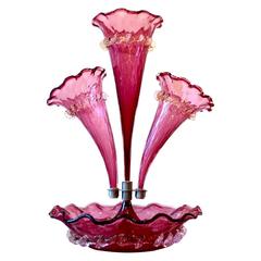 Antique Cranberry Italian Murano Glass Epergne