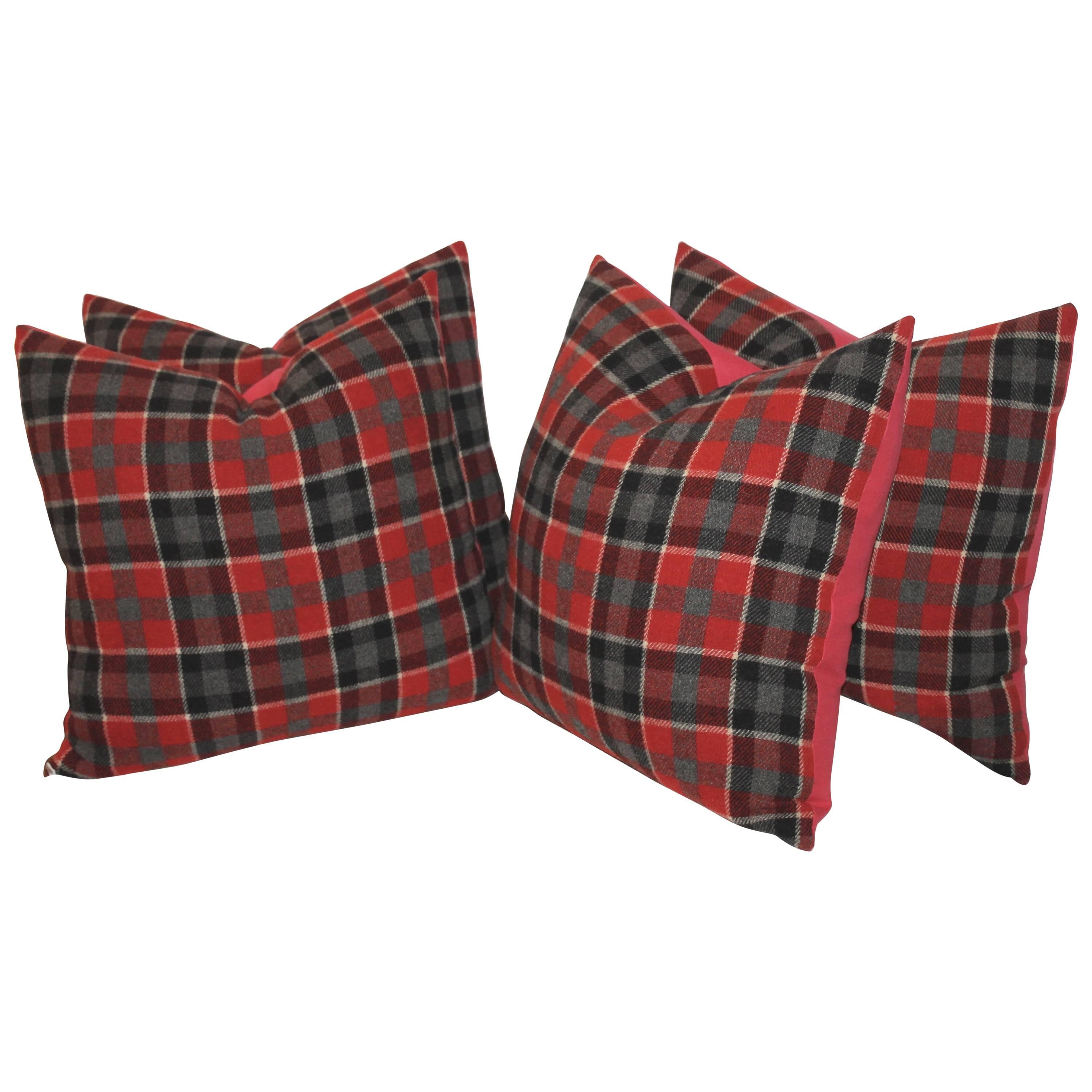 Pair of Red and Green Plaid Pillows