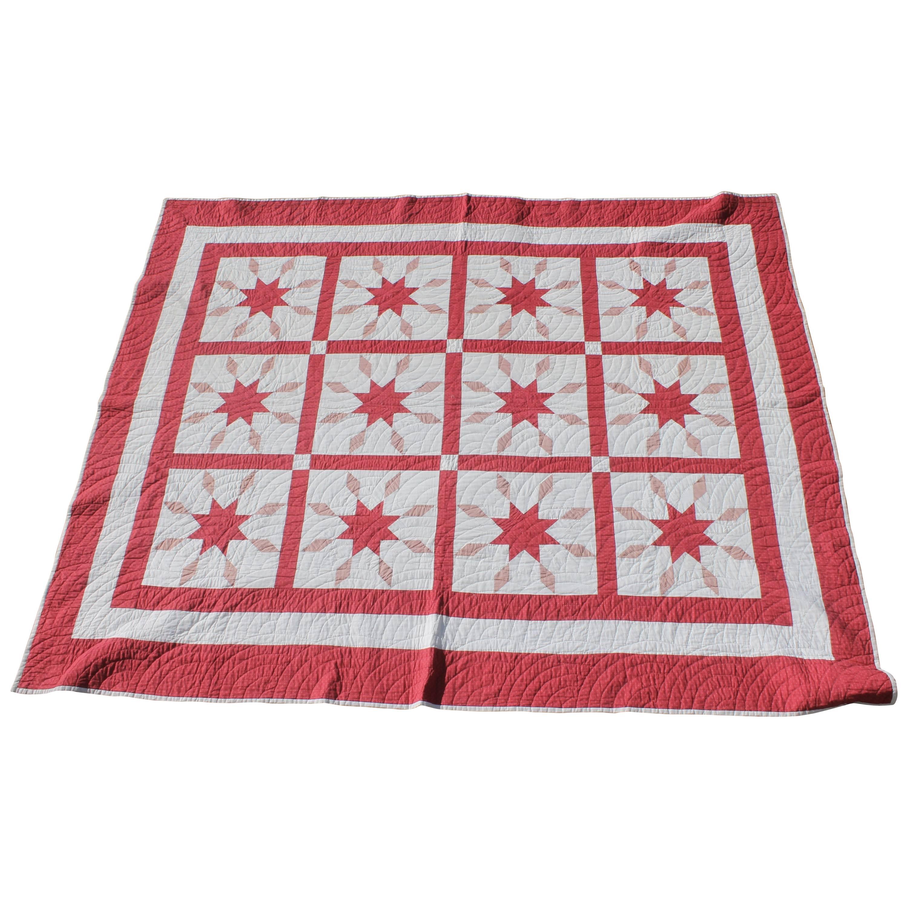 Amazing Red and White Geometric Star Quilt