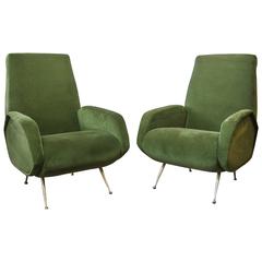 Italian Mid-Century Chairs with Brass Legs in the Style of Marco Zanuso