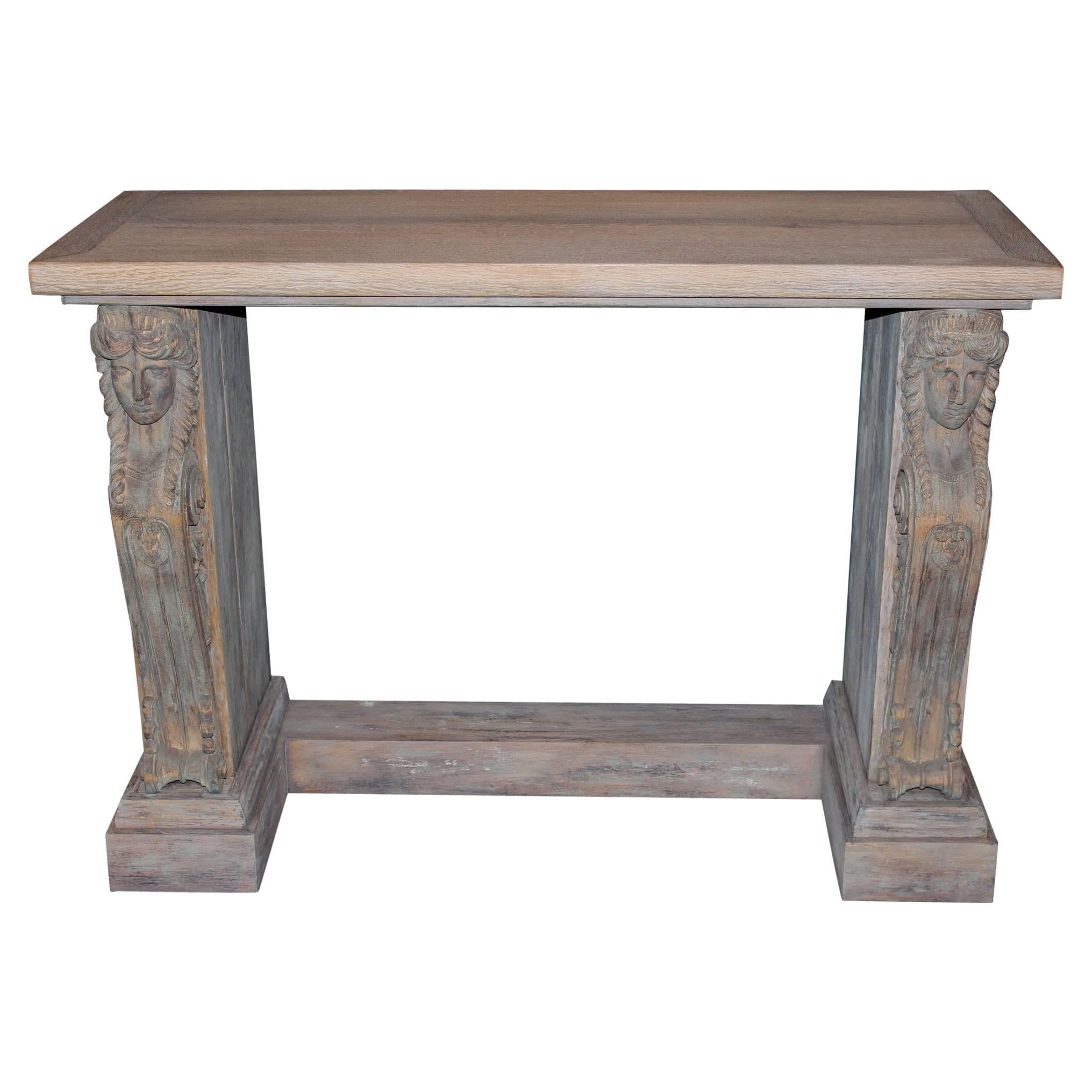 French Empire Style Console with 19th Century Figural Caryatids
