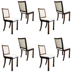 Set of Eight Modern Classicism Dining Chairs in Elm by Erik Chambert 9