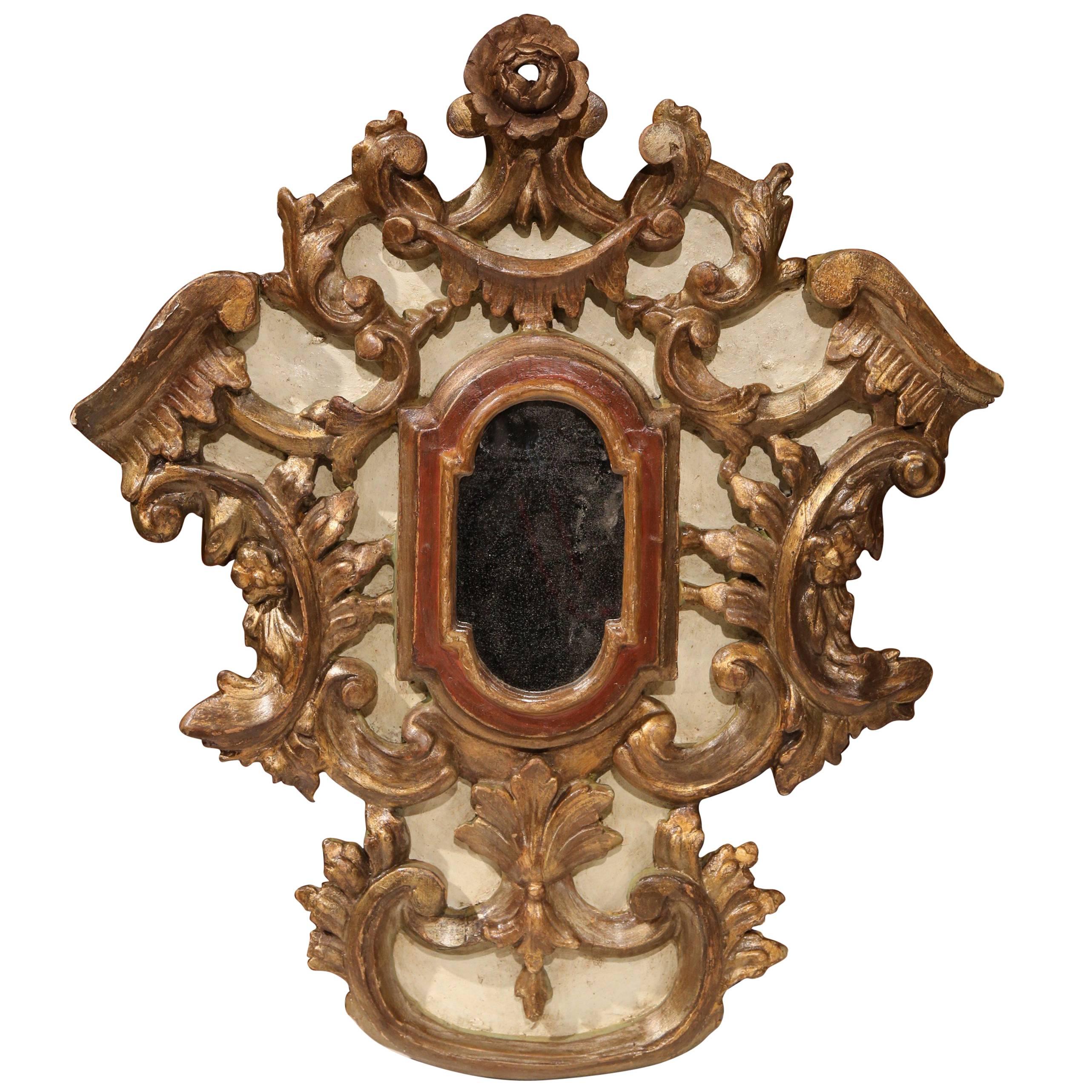 Early 19th Century Italian Painted and Gilt Carved Reliquary Frame with Mirror