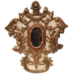 Antique Early 19th Century Italian Painted and Gilt Carved Reliquary Frame with Mirror
