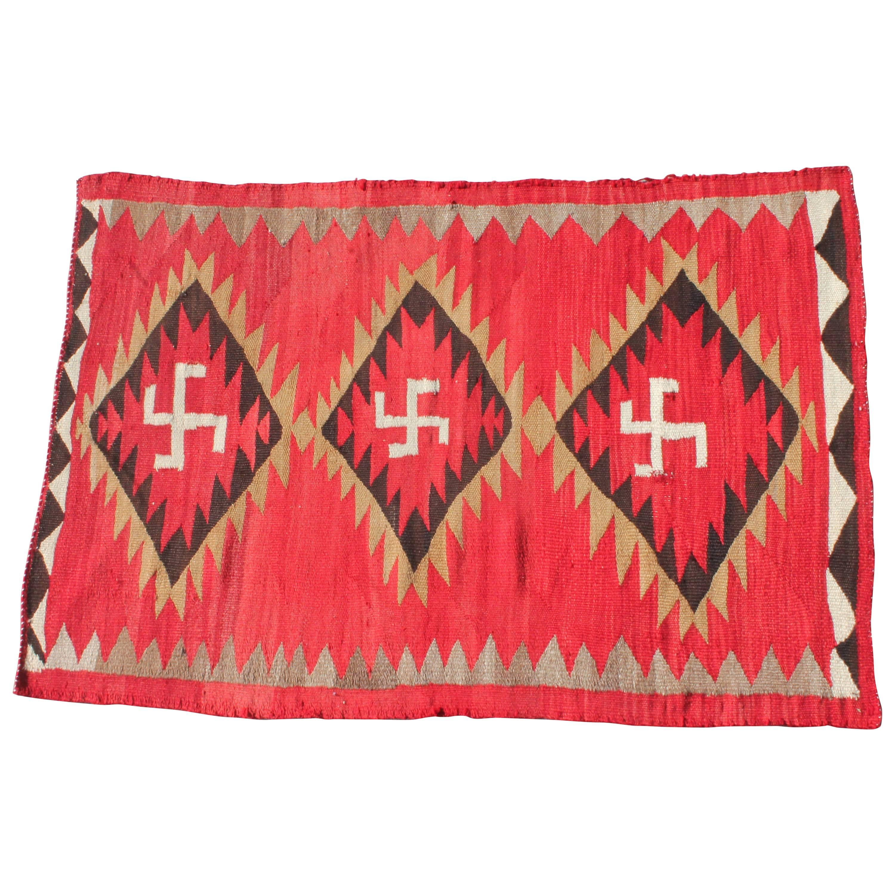 Red Navajo Transitional Rug with Three Central Diamonds