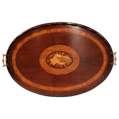 Early 20th Century Marquetry Handled Tea Tray with Musical Instrument Inlay
