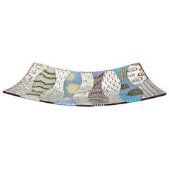 Contemporary Italian Murano Glass Silver Blue Green Mosaic Centerpiece on Red 3