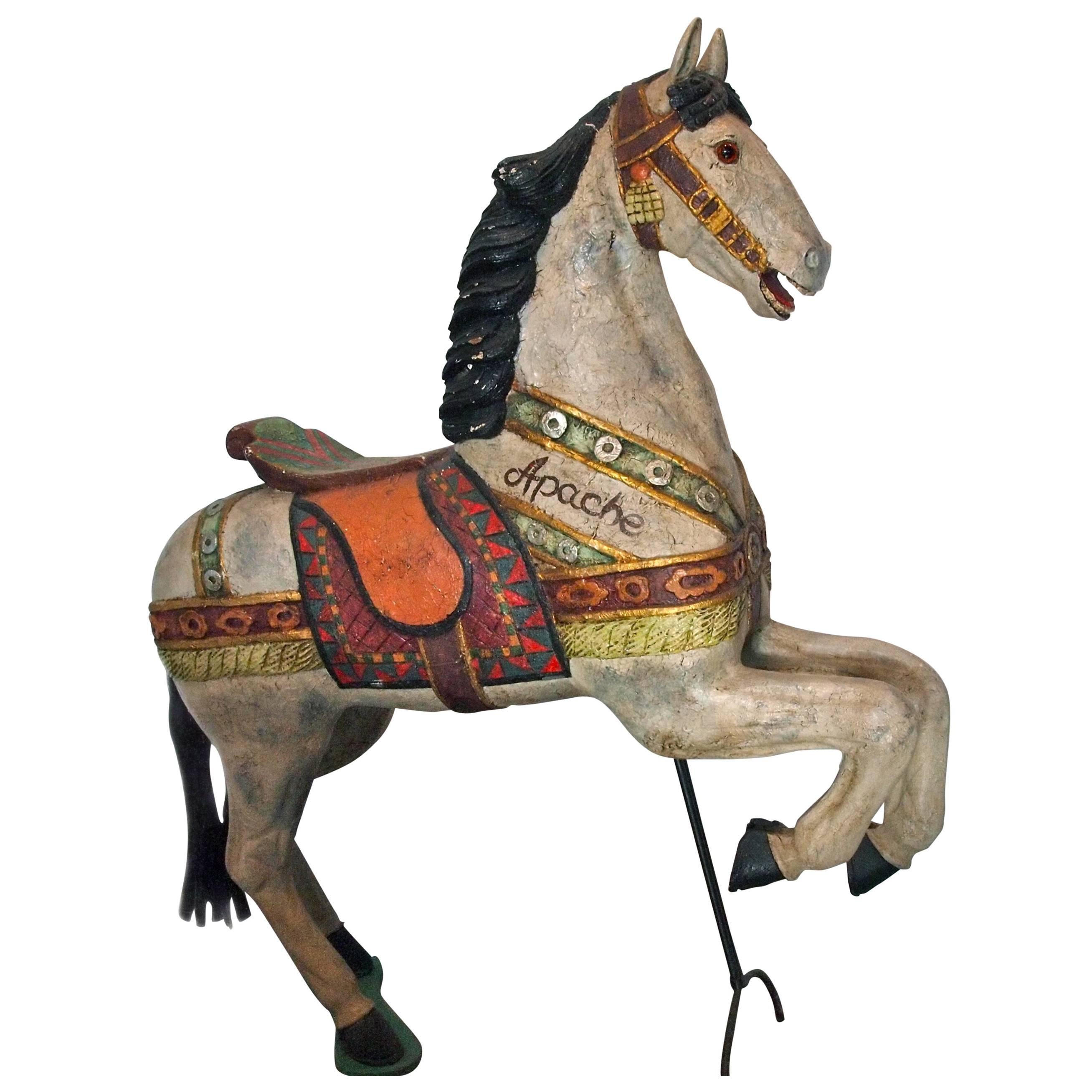 Carved and Painted Wood Carousel Horse For Sale