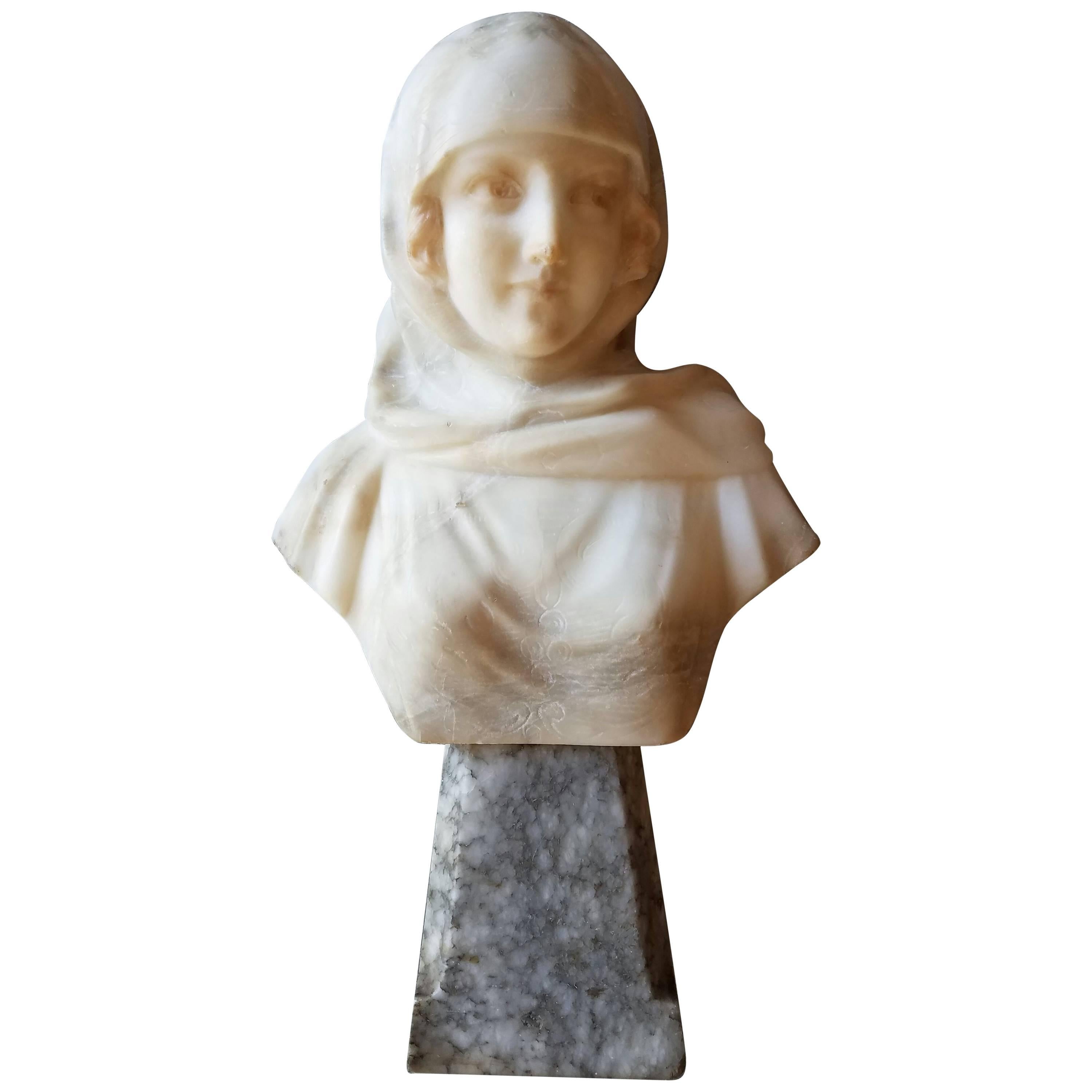 19th Century Carved Marble Bust of a Maiden