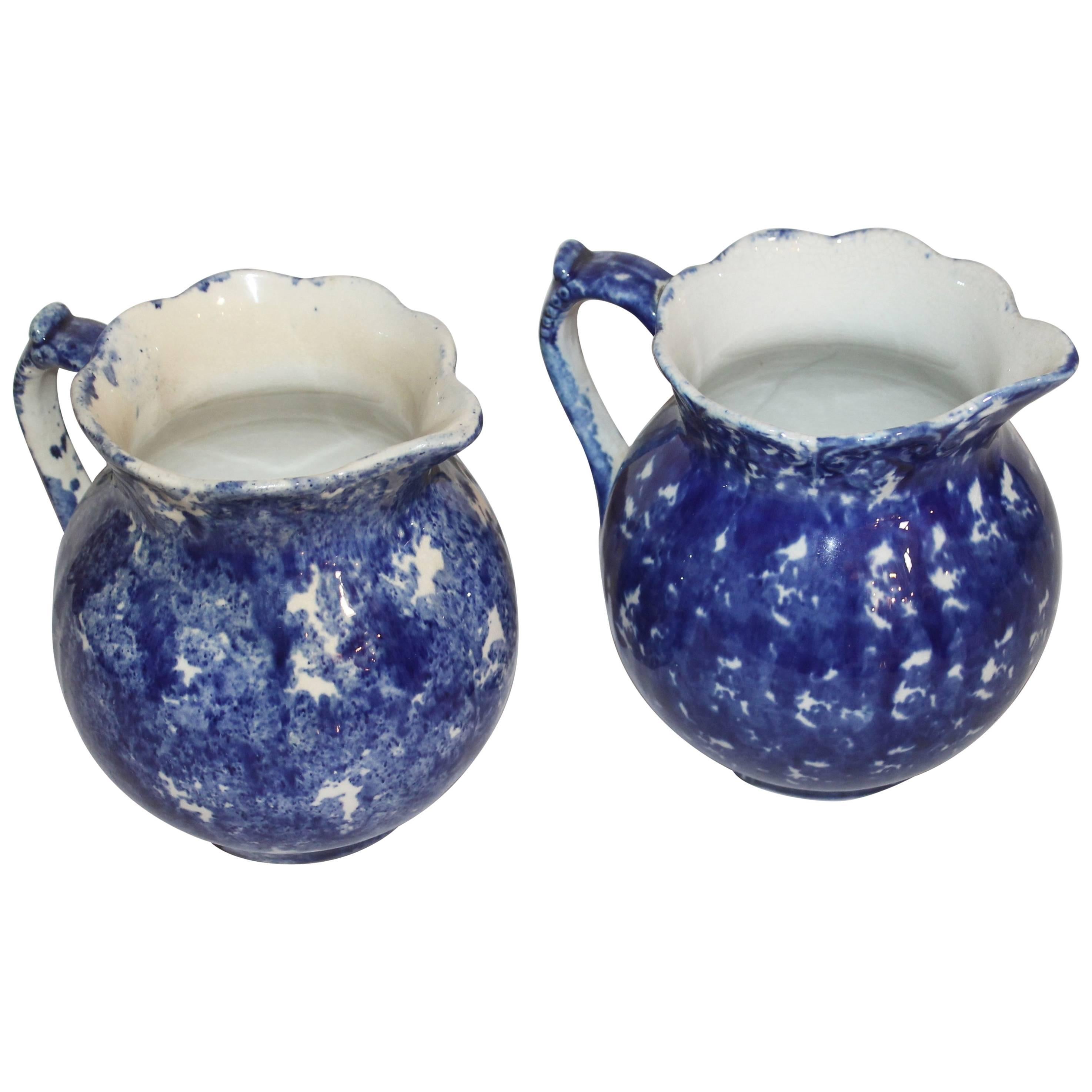 Pair of 19th Century American Sponge Ware Pitchers