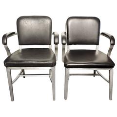 Pair of Emeco Aluminum Solid Back Armchairs, 1950s