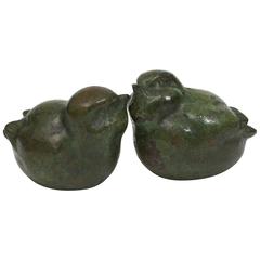 French Art Deco Patinated Bronze Lovebird Sculptures by Georges H. Laurent