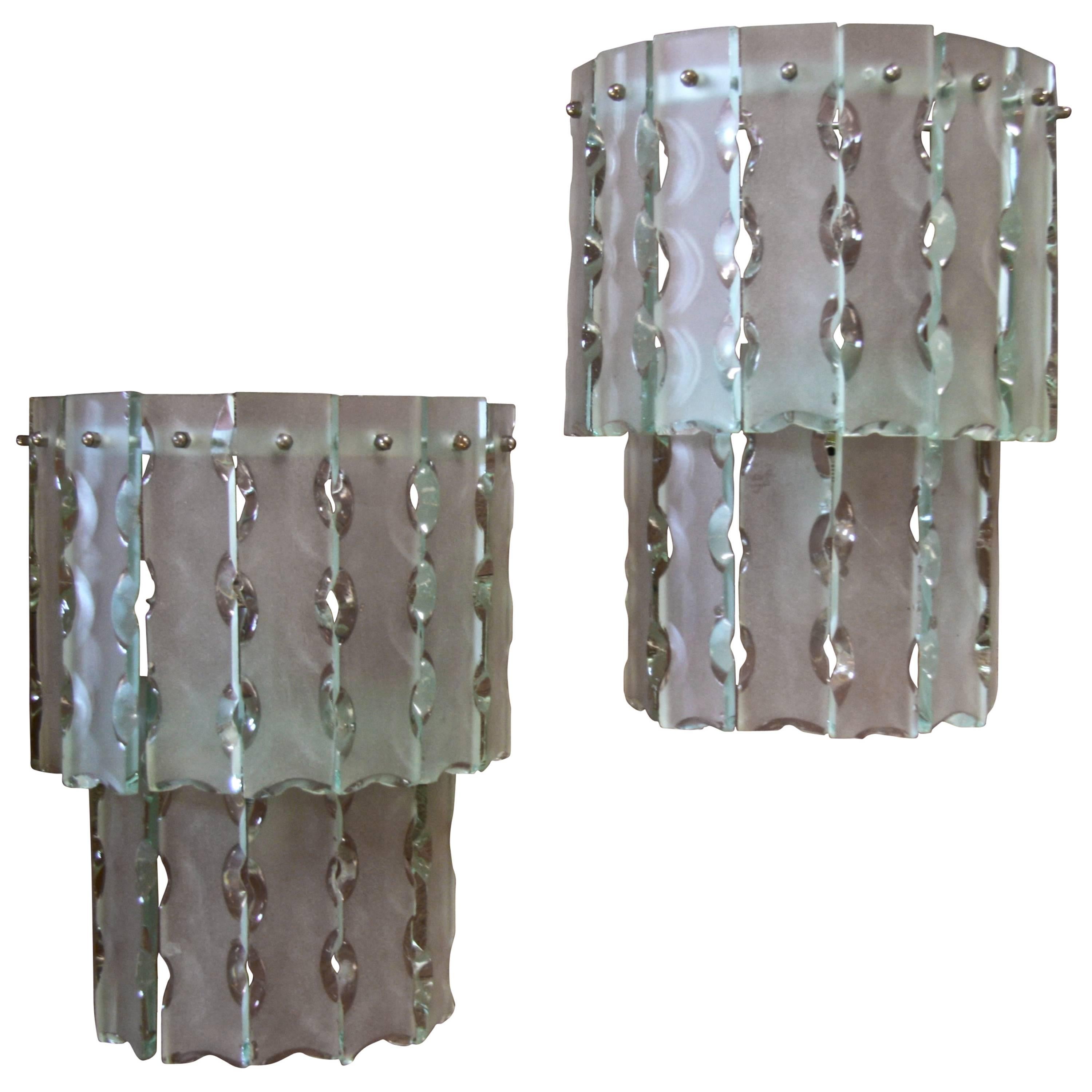 Pair of Italian Beveled Glass Sconces by Cristal Art For Sale