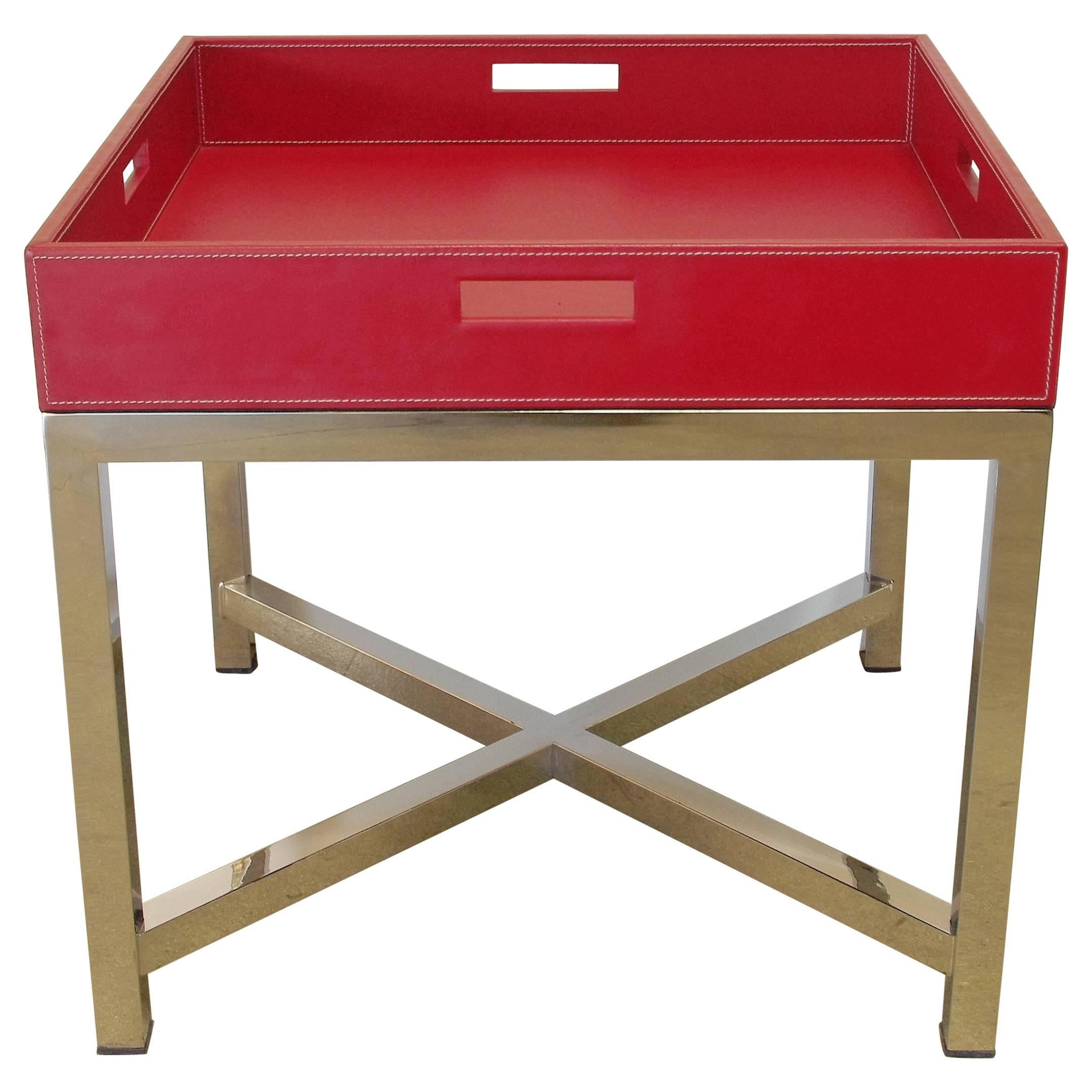 Red Leather and Stainless Steel Tray Table by Fabio Ltd FINAL CLEARANCE SALE