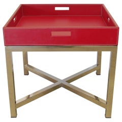 Red Leather and Stainless Steel Tray Table by Fabio Ltd FINAL CLEARANCE SALE