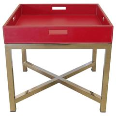 Red Leather and Stainless Steel Tray Table by Fabio Bergomi 2