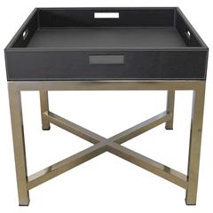Black Leather and Stainless Steel Tray Table by Fabio Bergomi 12
