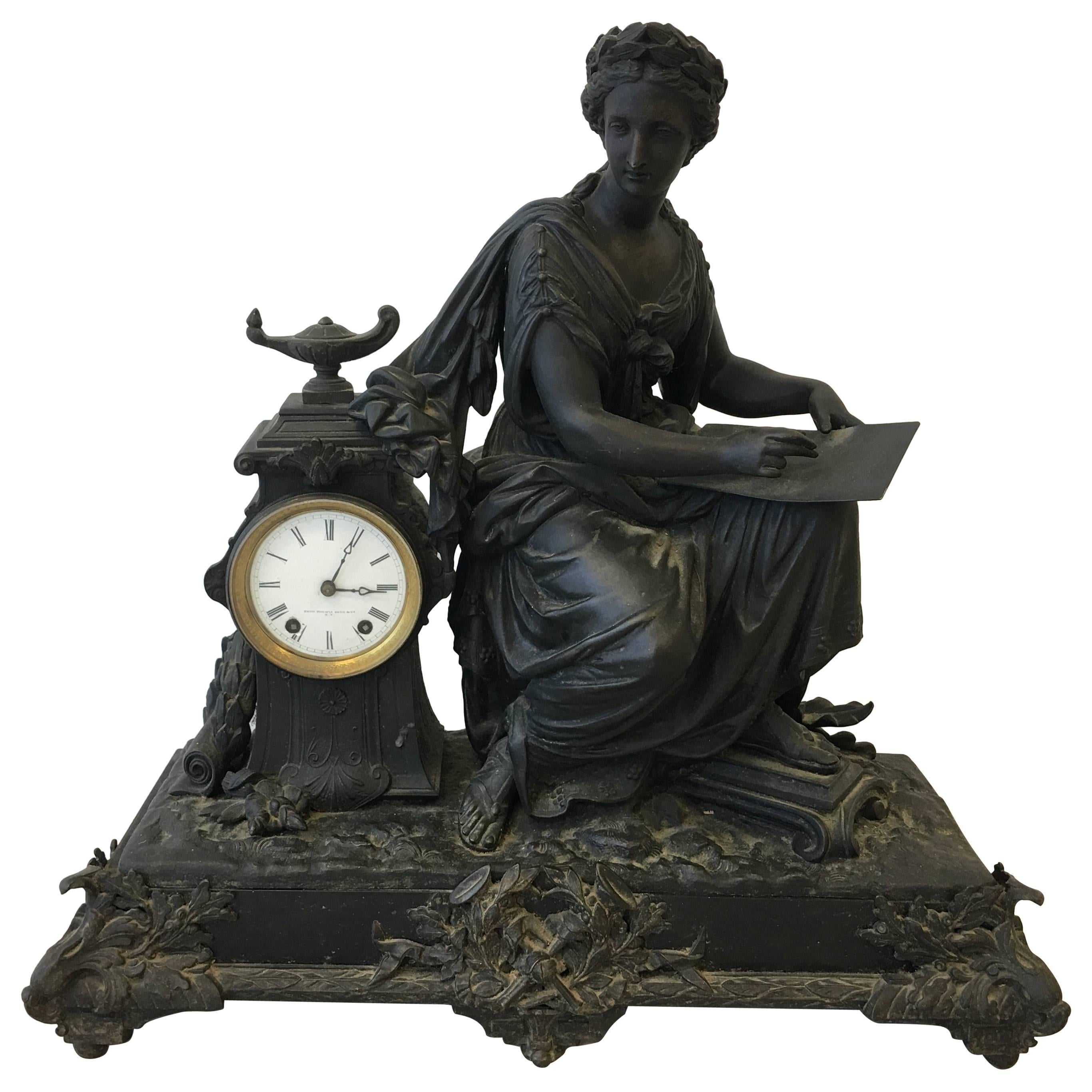 1920s Art Deco Seth Thomas Large Bronze Female Clock