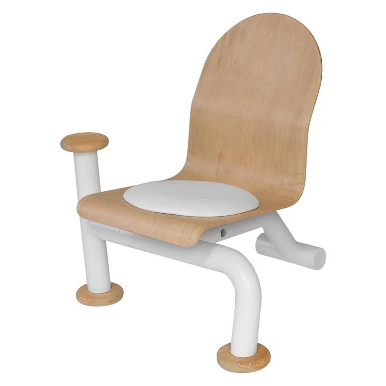 Sedia d'artista, Prova 2016, Lacquered Iron and Curved Wood Chair For Sale
