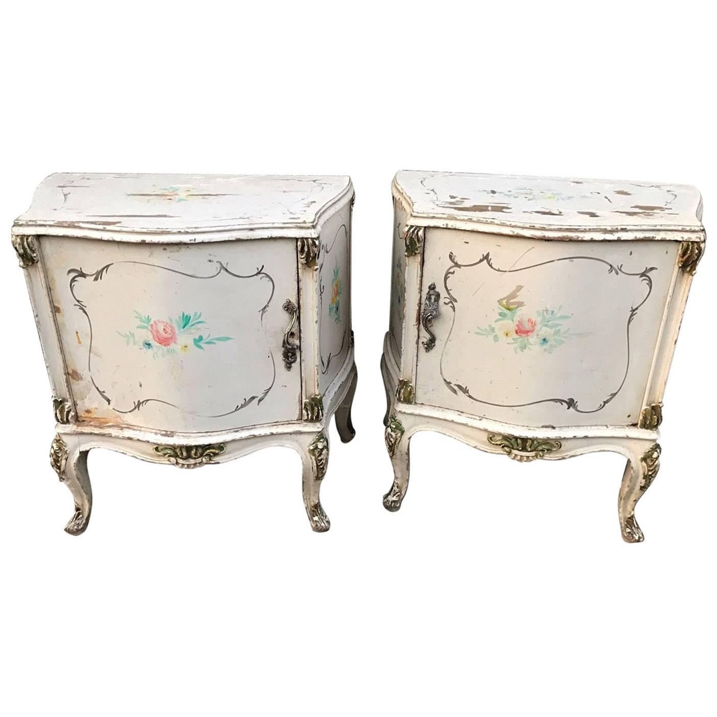 Pair of French, Antique, Vintage, Shabby Bedside Tables