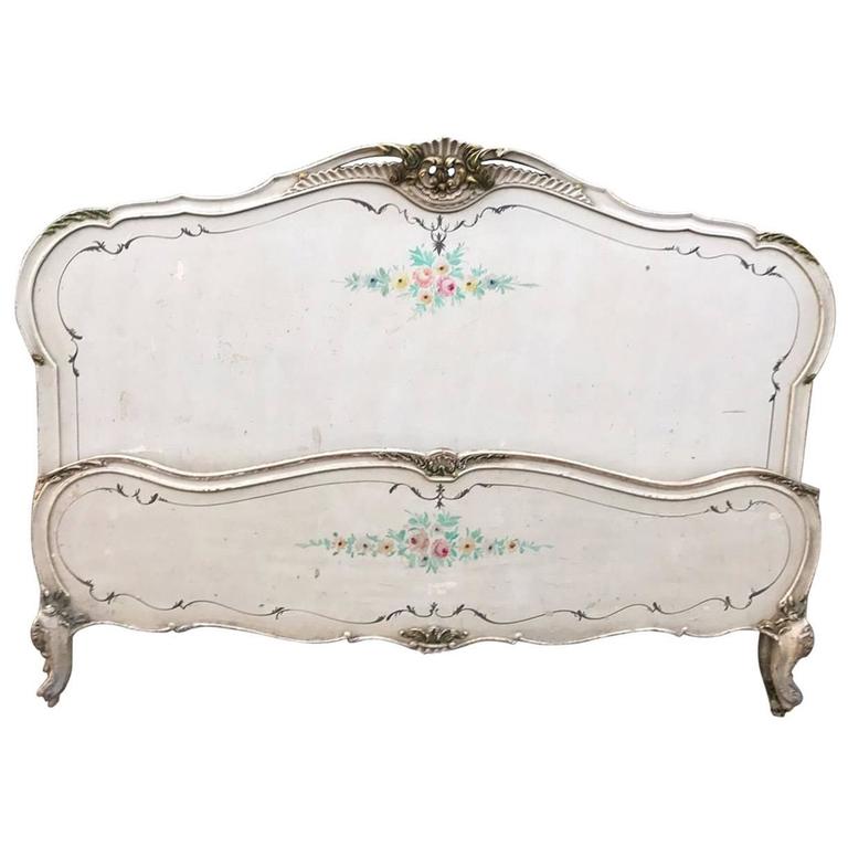 Rare, French, Antique, Vintage Original Painted King or Queen Size Bed