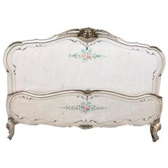 Rare, French, Antique, Vintage Original Painted King or Queen Size Bed 7