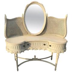 Antique French Dressing Table with Mirror and Original Paint