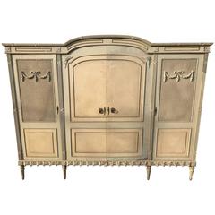 Rare French Antique Vintage Original Painted Four-Door Armoire 12