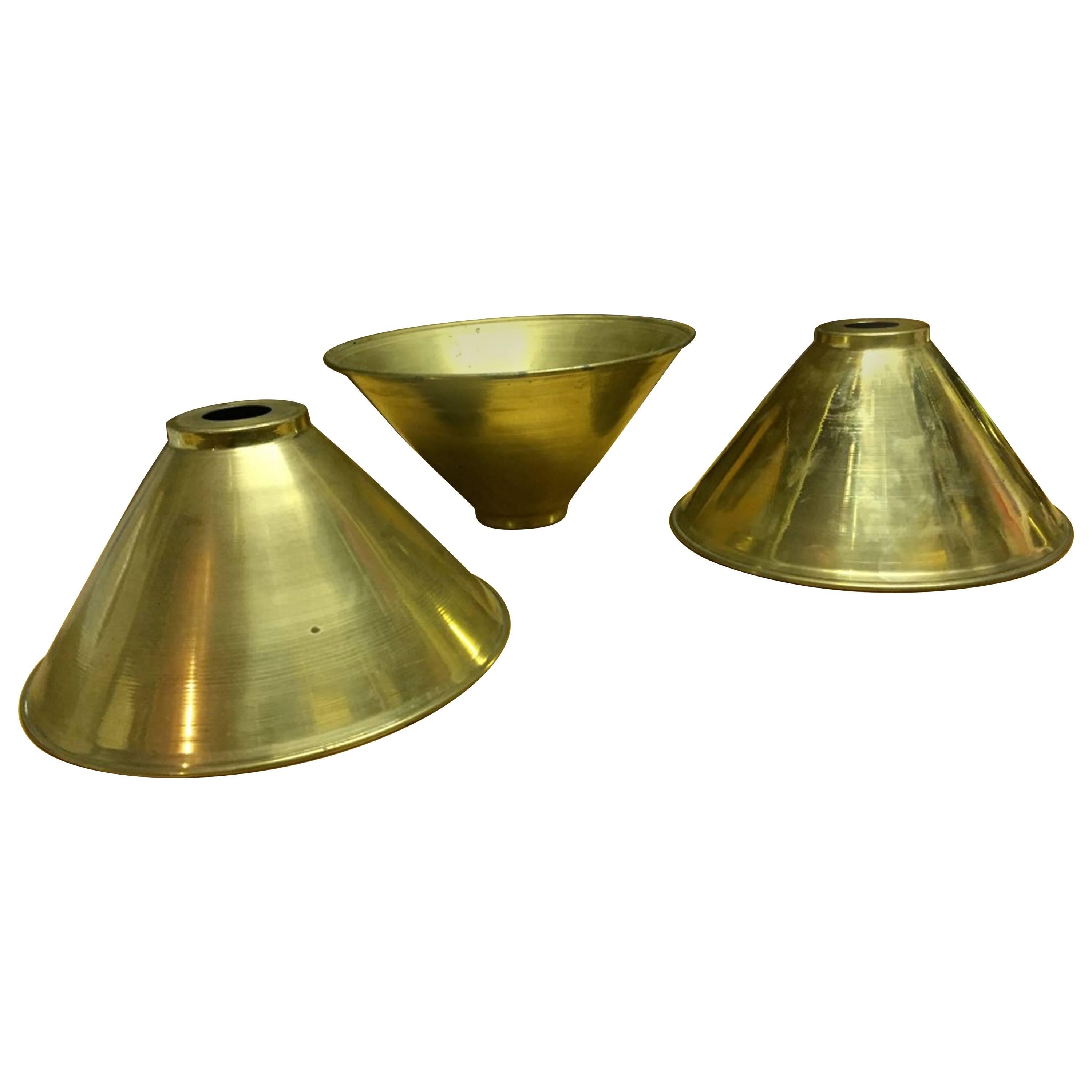 Six Brass Conical Shaped Shades, would also work well for a snooker table light For Sale