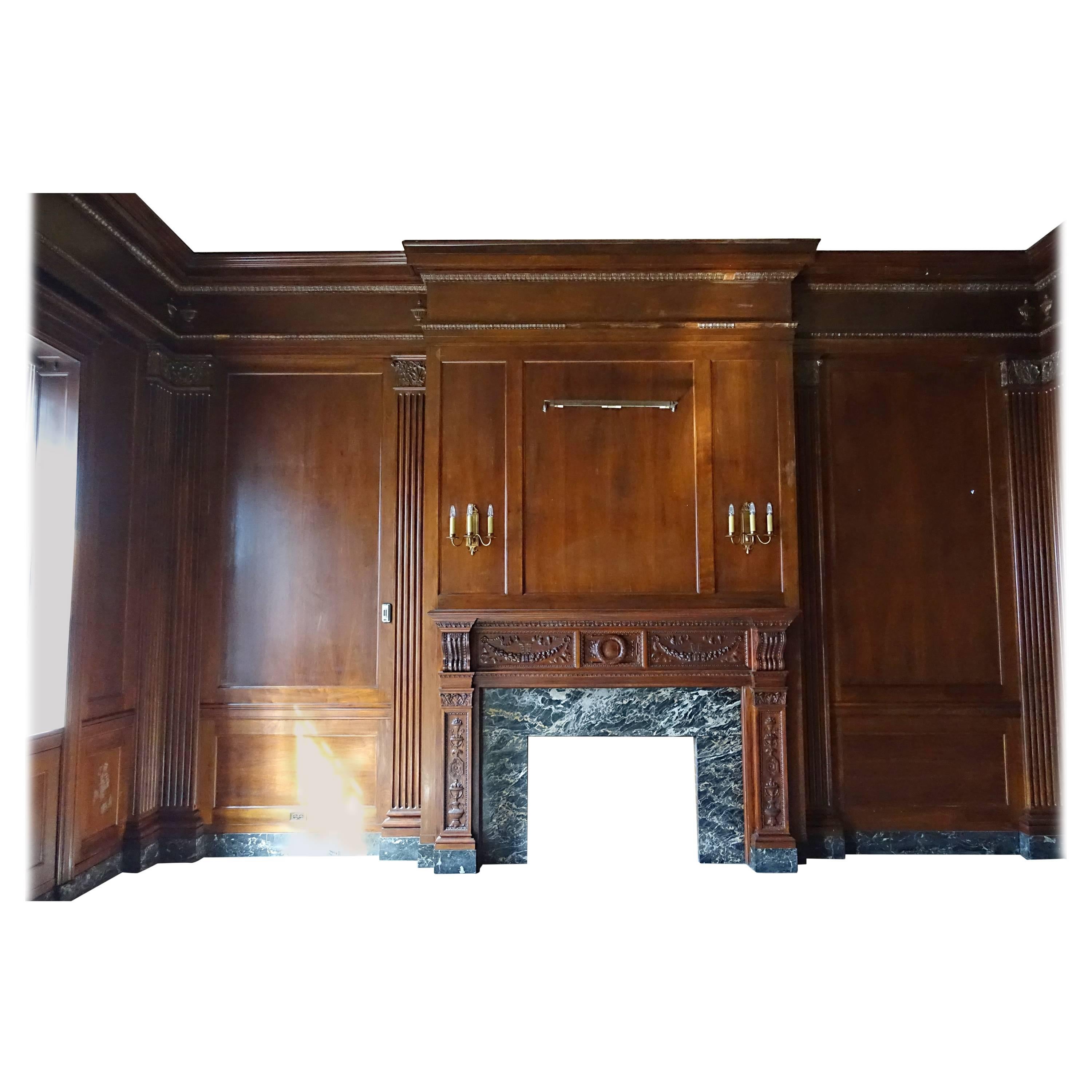 Neoclassical Walnut Panelled Room and Mantel from the Williamsburg Savings Bank