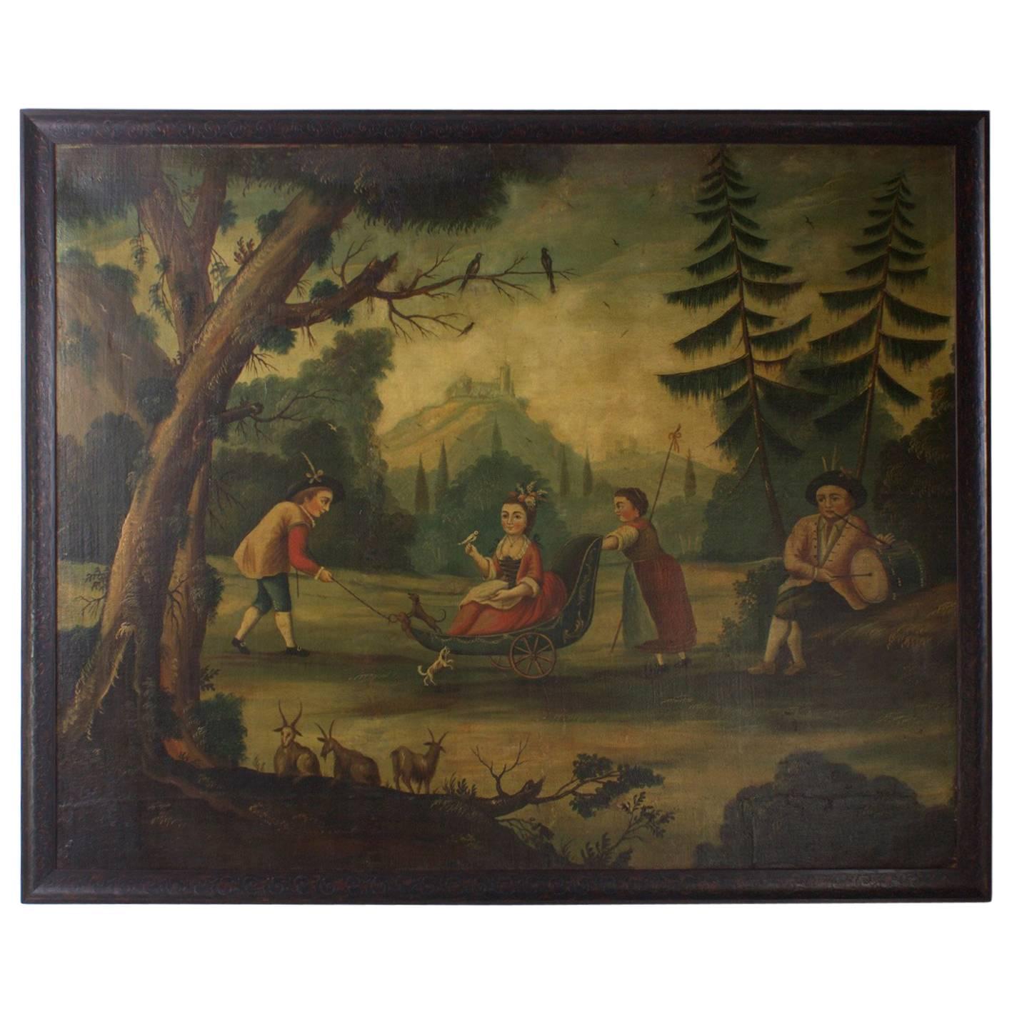 18th Century Oil on Canvas Woodland Scene Painting