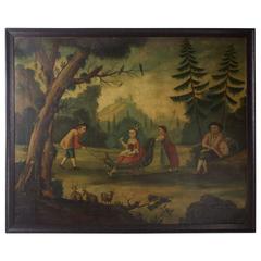 18th Century Oil on Canvas Woodland Scene Painting 1