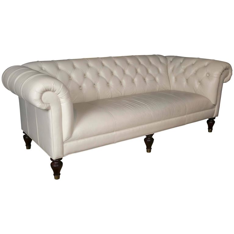 Cream Leather Chesterfield Sofa