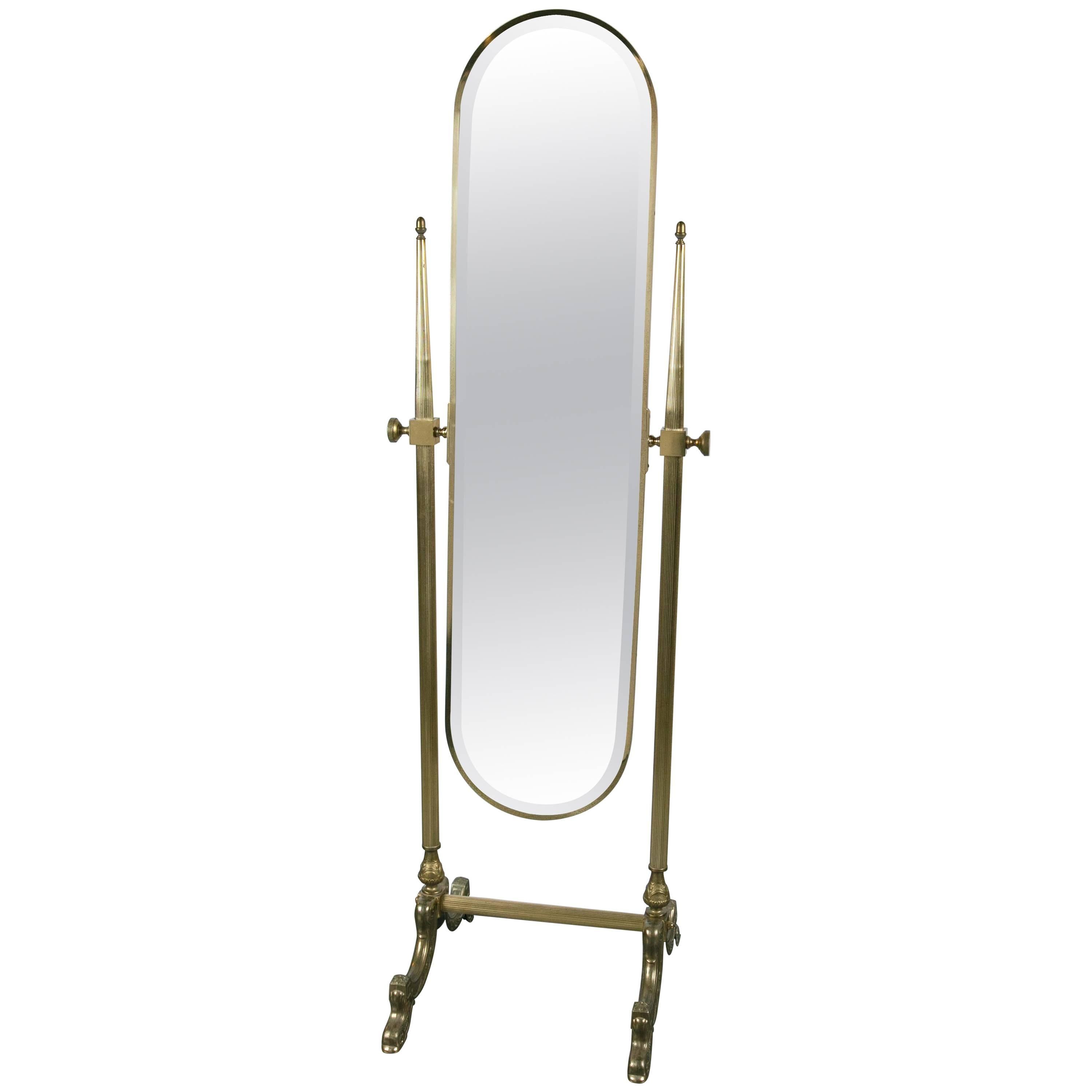 Rare 1960s Standing Mirror with Dolphin Feet