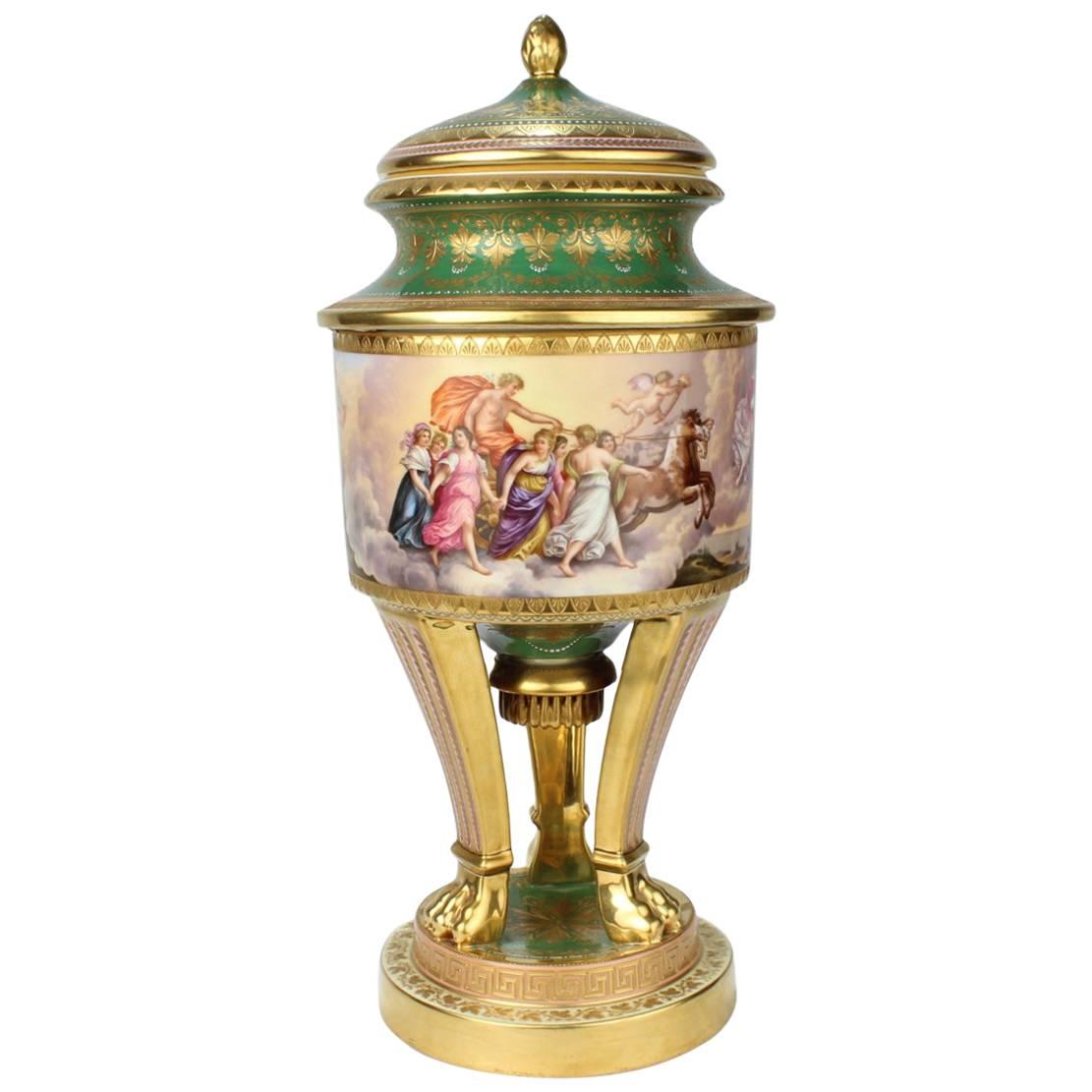 Large Hand-Painted Royal Vienna Porcelain Covered Urn or Vase, 19th Century