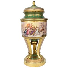 Large Hand-Painted Royal Vienna Porcelain Covered Urn or Vase, 19th Century