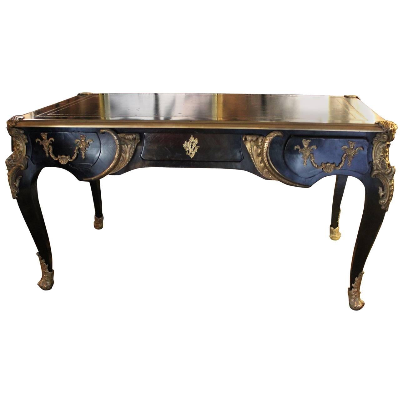  Beautiful rectangular Napoleon III Writing Desk early century black and gold For Sale