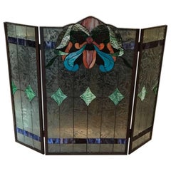 Antique Stained Glass Fire Screen
