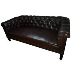 Antique Swedish Leather Chesterfield Sofa and Two Chairs