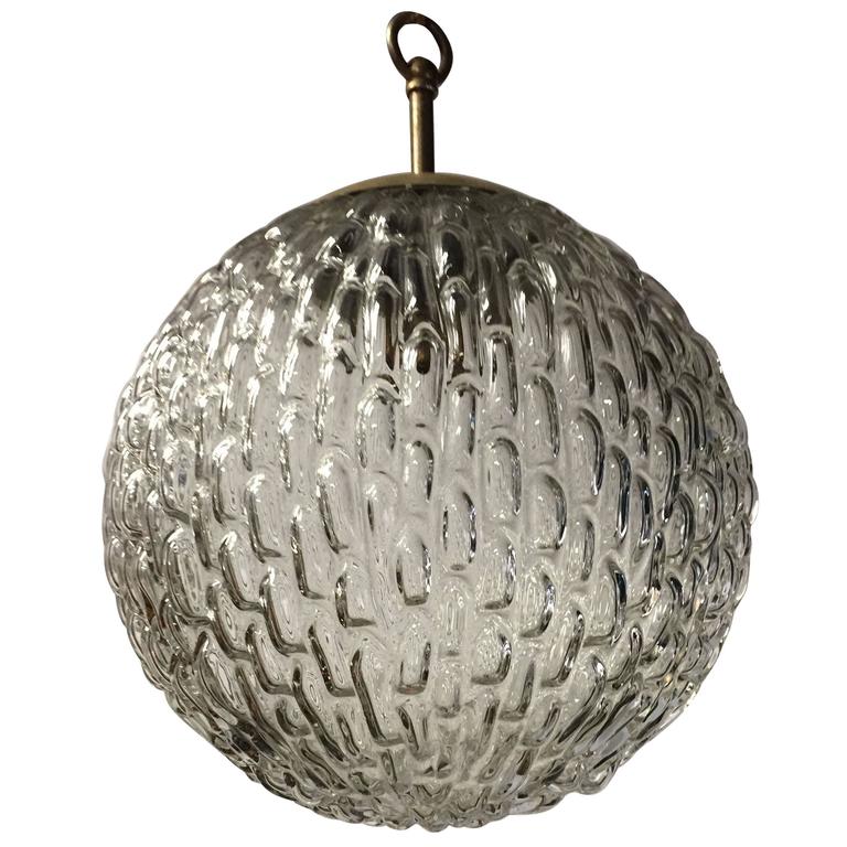 Mid20th Century Design Single Light 'Blown Glass' Spherical Pendant