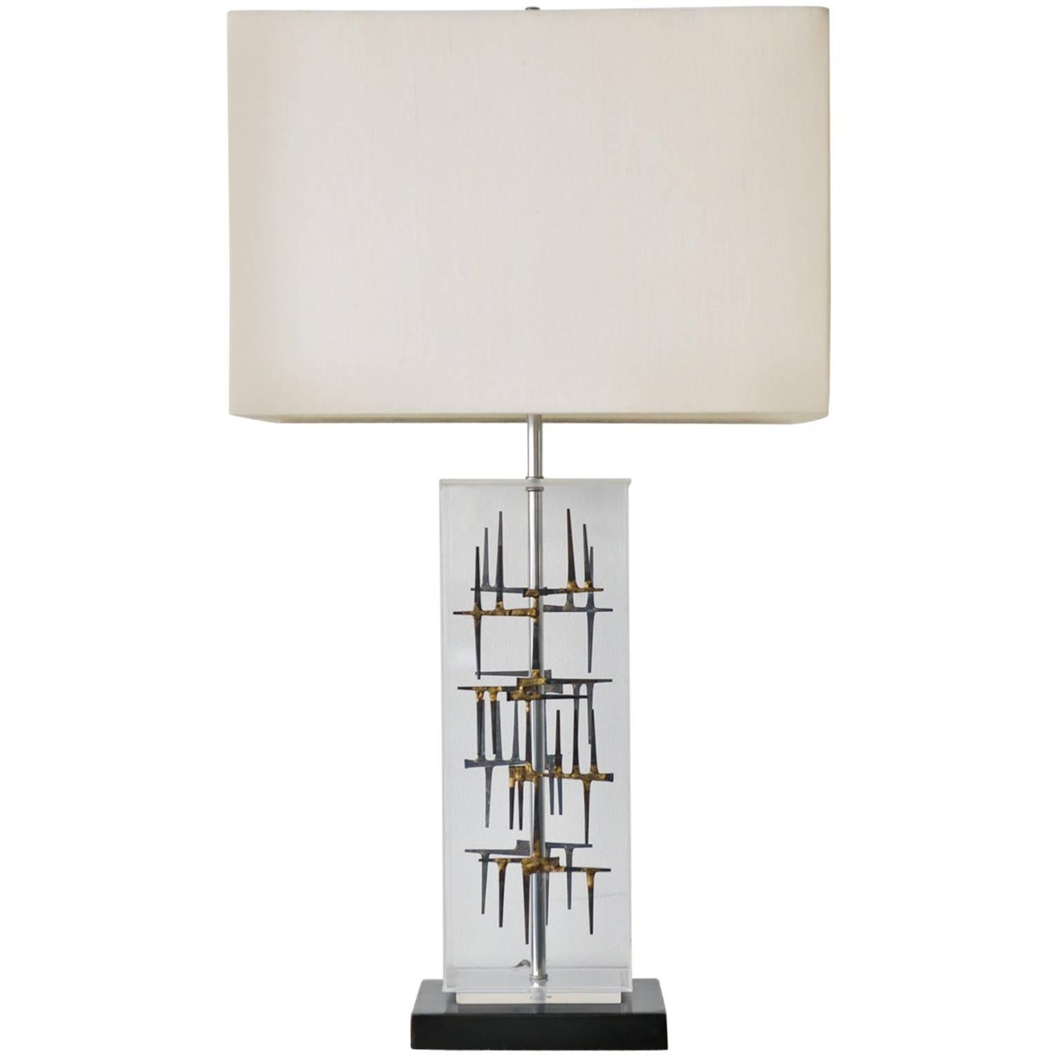 Lucite and Nail Brutalist Lamp by Laurel, circa 1970