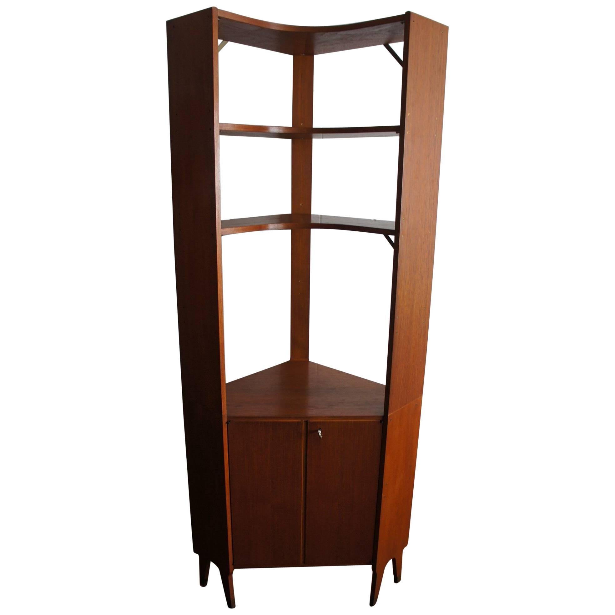 Mid-Century Modern Scandinavian Design Corner Cabinet Bookcase or Stereo Cabinet