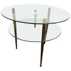 Italian Modern Two-Tiered Glass and Brass Side Table